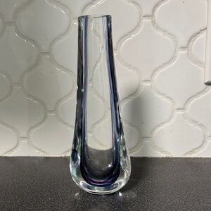 Elegant Vintage Glass Vase - clear with Purple and Blue design
